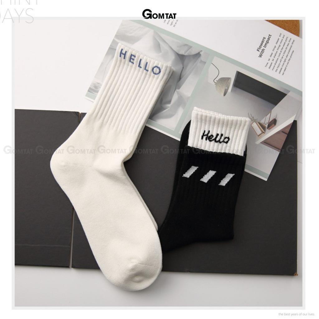 Tất nam nữ cổ cao cao cấp mẫu Hello, vớ cao cổ unisex chất liệu cotton mềm mại thoáng mát êm chân - CAO2CO-ZHU-6001-1DOI