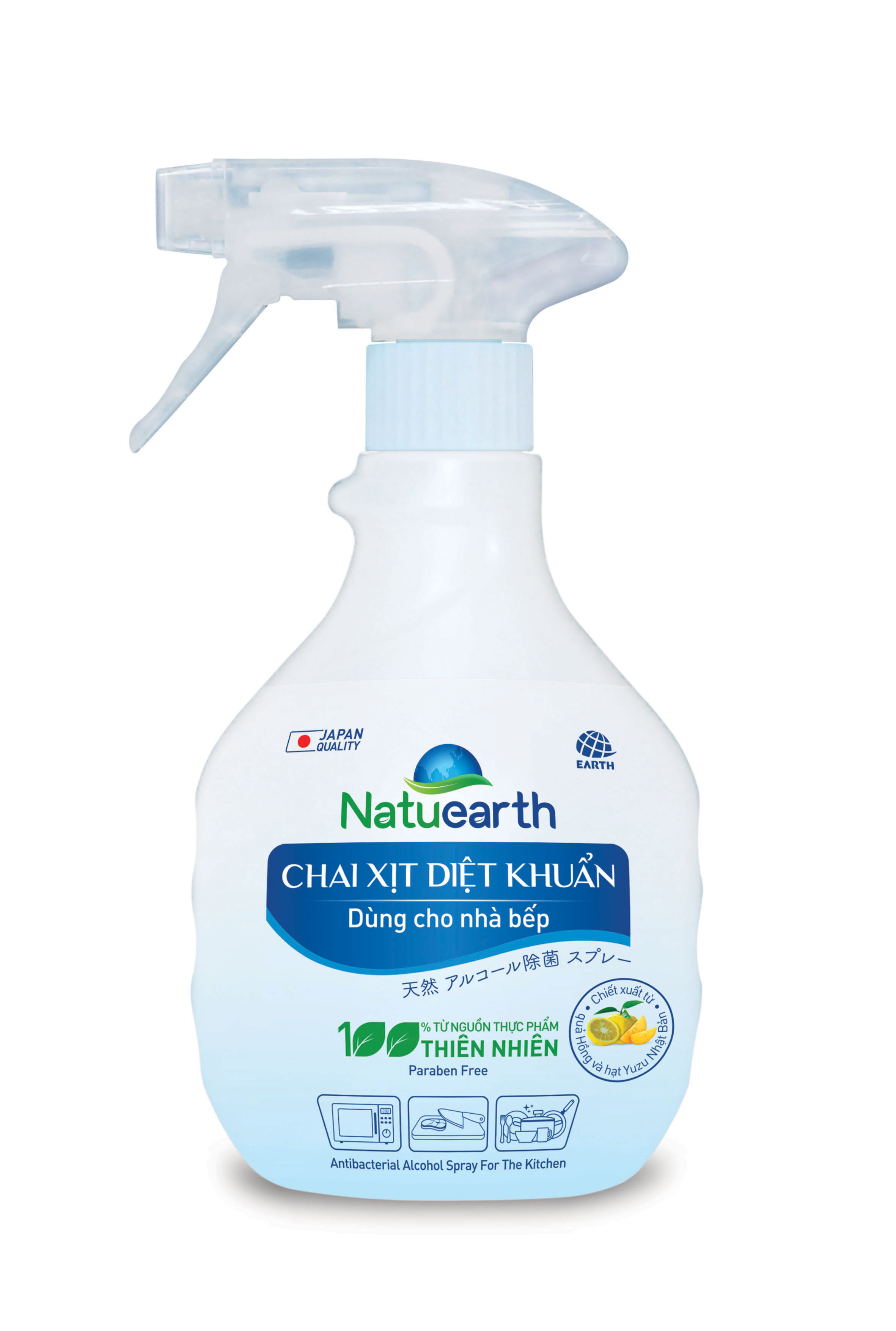 Chai xịt diệt khuẩn Natuearth (410 ml) - Chuyên diệt khuẩn cho nhà bếp và da tay - với 100% nguyên liệu thiên nhiên theo công nghệ Nhật Bản