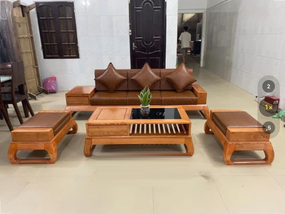 Bộ bàn ghế phòng khách sofa 4 món gỗ sồi G11 - Đồ Gỗ Mạnh Hùng