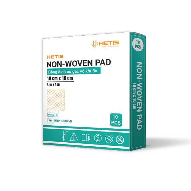 Băng dính có gạc vô khuẩn HETIS Non-Woven Pad HPN-100100-R (Hộp 10 miếng  - 10x10cm)