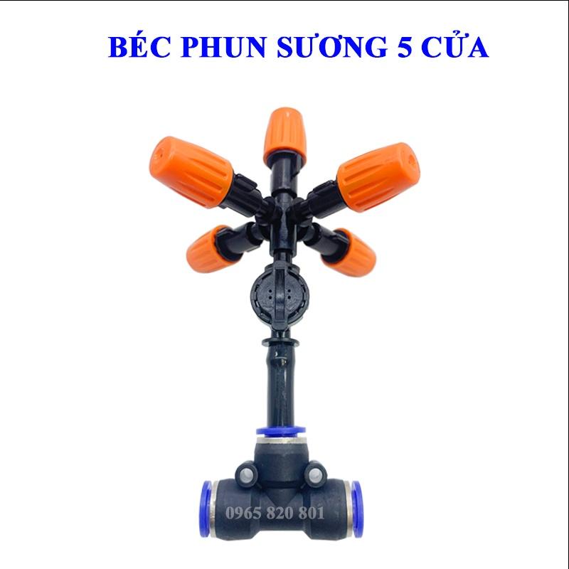 Béc phun sương 5 cửa có van áp chống nhỏ giọt, dùng ống 8mm