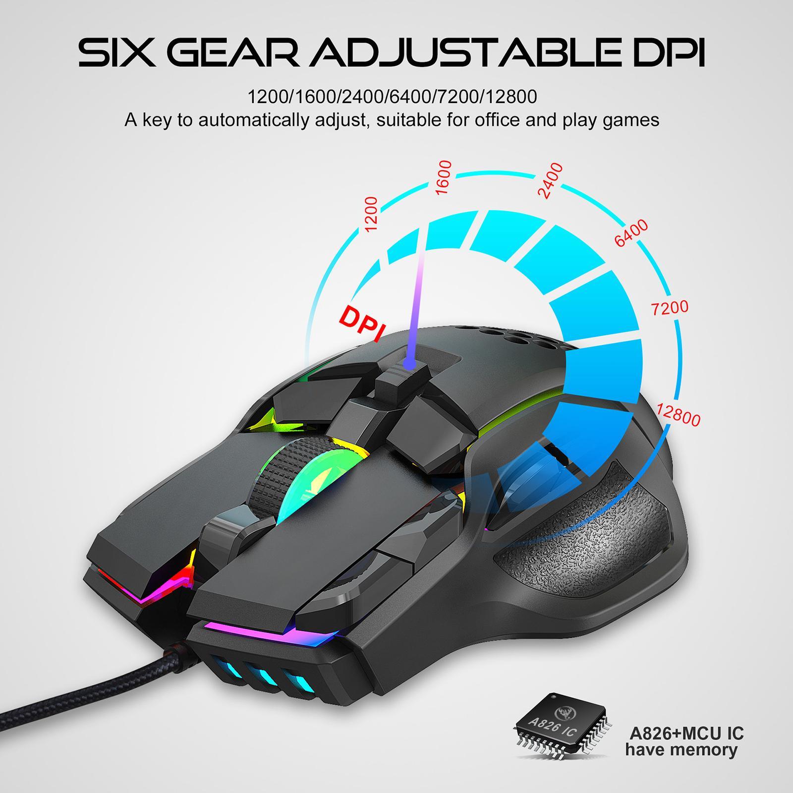 USB Wired Gaming Mouse, 10 Buttons Programming, up to 12800 DPI, USB Computer Mouse Adjustable DPI Mice for Laptop PC and Notebook