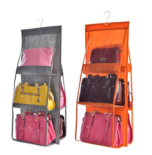 Túi treo giỏ xách 3 tầng 6 ngăn tiết kiệm không gian khỏi bụi bẩn 90*35 cm, giao màu ngẫu nhiên+Tặng kèm móc treo
