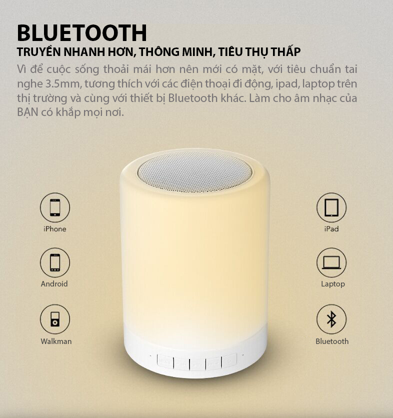 Loa bluetooth 7 màu thay đổi màu sắc khi chạm, âm thanh mạnh, chất lượng âm thanh tốt