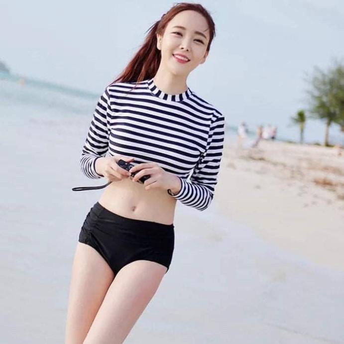 freeship Đồ bơi Bikini 2 mảnh kẻ ngang sọc đen trắng kín đáo mặc đi biển đi bơi ( Hàng loại 1)