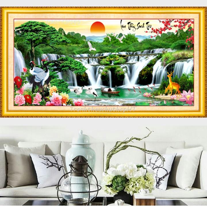 Tranh đính đá Lưu thủy sinh tài 120*55cm - 160*75cm - 200*90cm - chưa đính