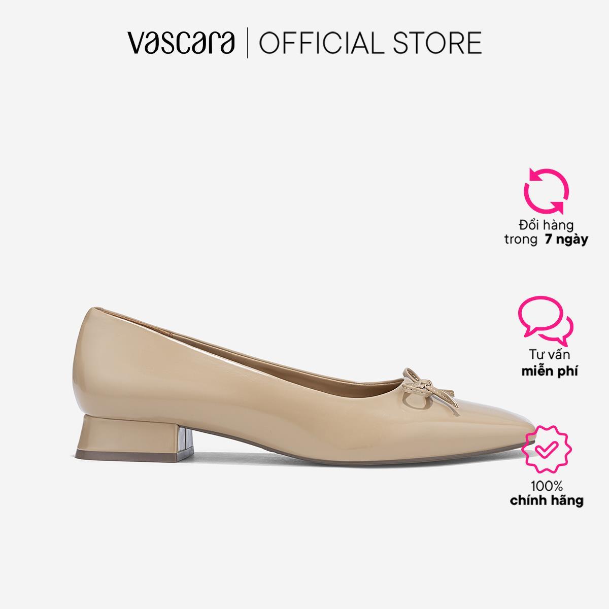 Vascara Giày Bít Mũi Vuông Gót Trụ Đính Nơ - BMN 0680