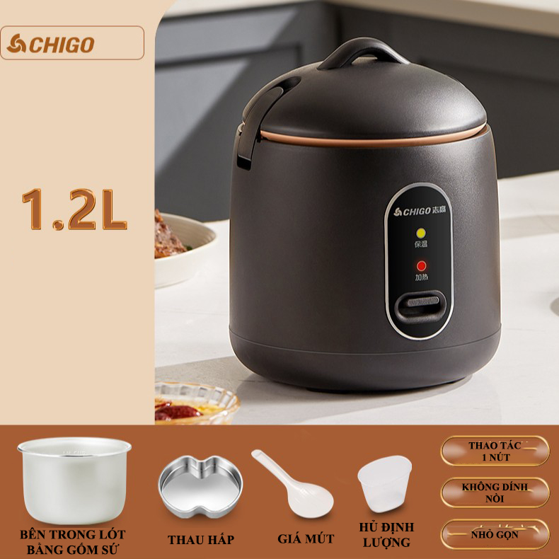 Nồi Cơm Điện Mini Đa Năng Chống Dính Chigo, Nấu, Hầm, Thể Tích 1.2Lít