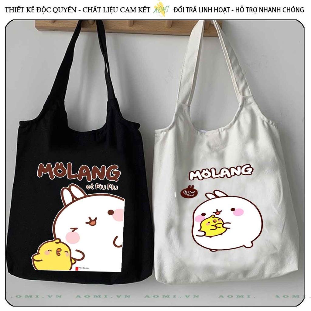 TOTE CANVAS friend molang FORM TRÒN TÚI VẢI ĐEO VAI BAG NÚT BẤM SIZE LỚN AOMIVN DU LỊCH DẠO PHỐ CÁ TÍNH