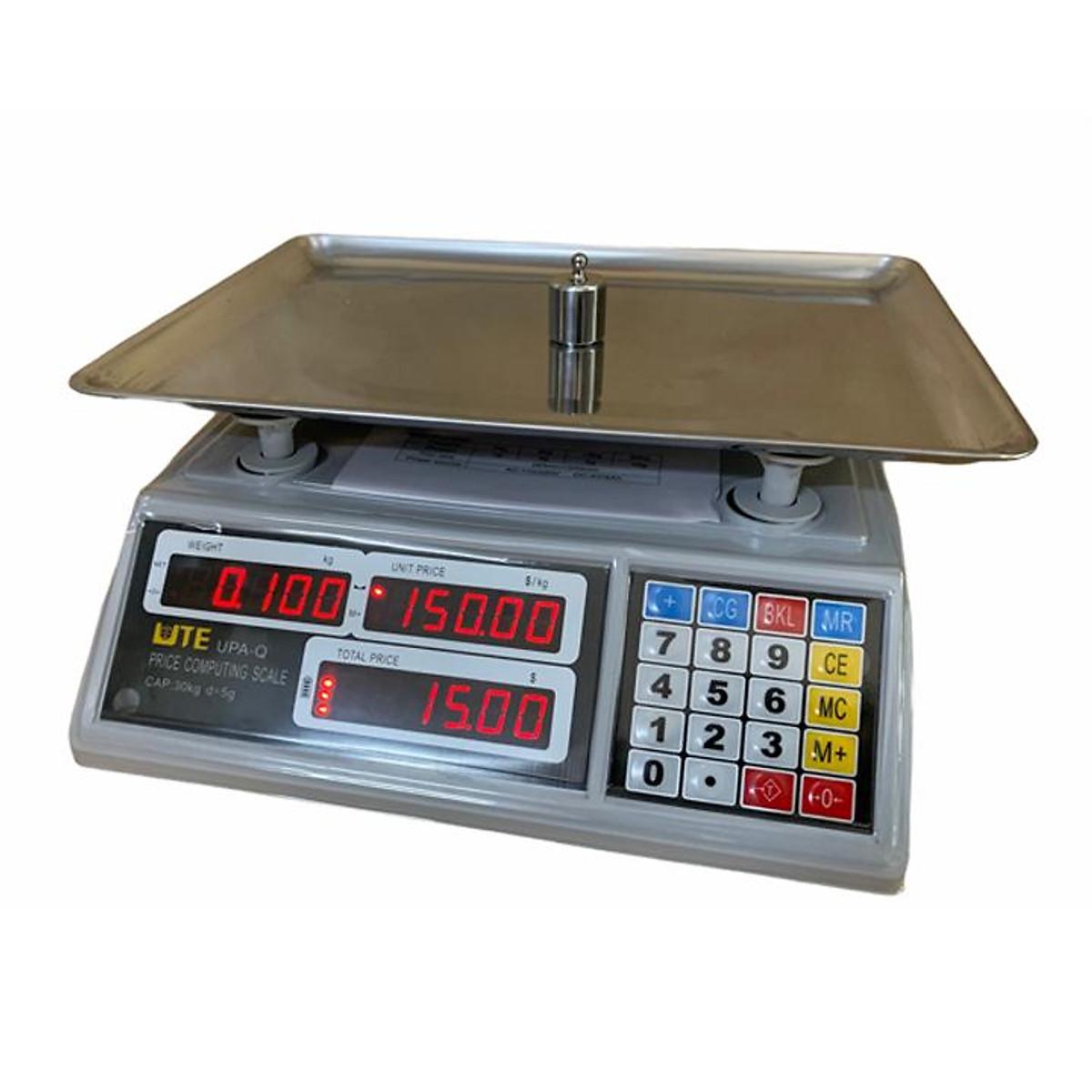 Bộ sản phẩm Cân điện tử tính tiền bán hàng UTE mức cân 30kg kết nối máy in tem dán mã vạch