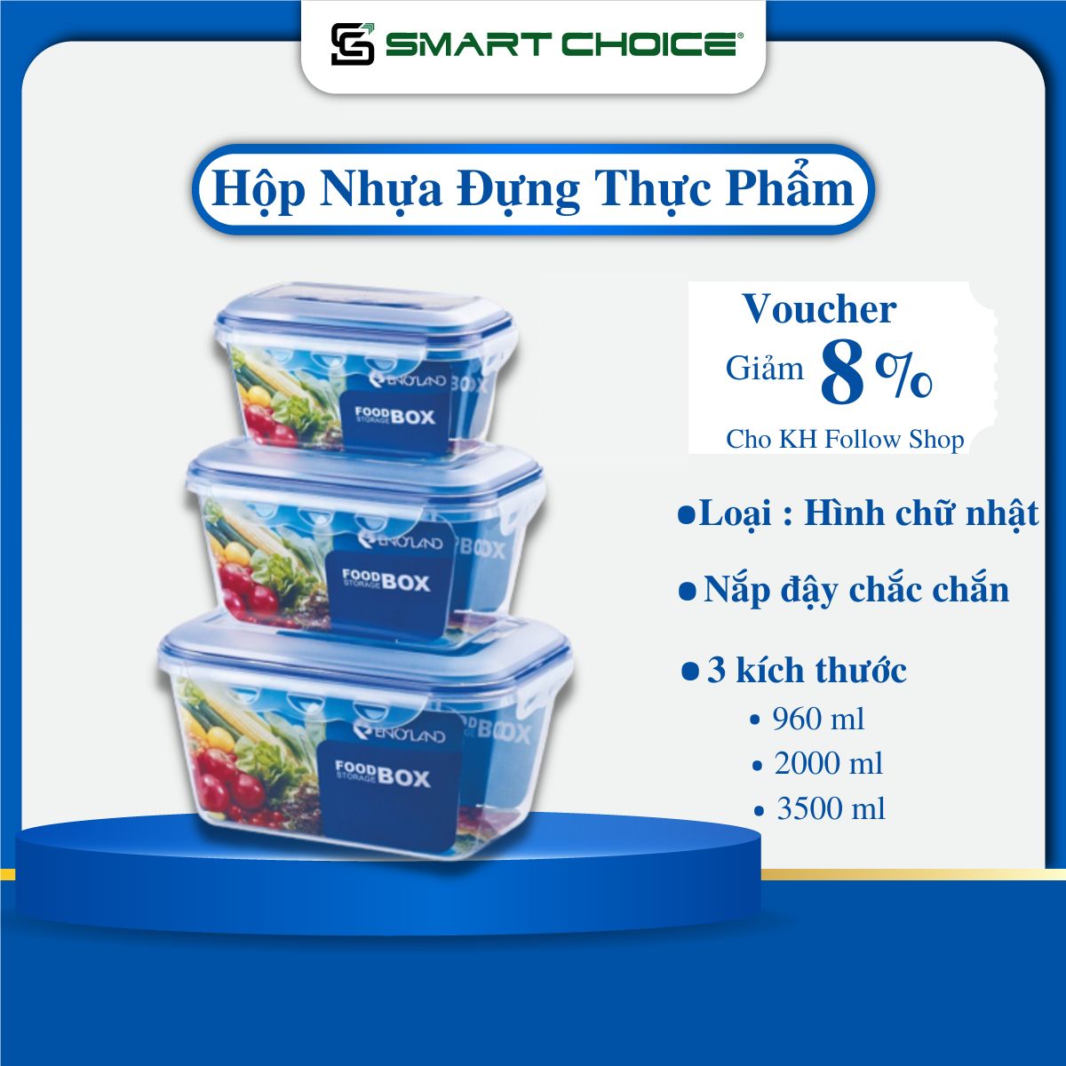 Set 3 Hộp Nhựa Đựng Thực Phẩm SMARTCHOICE Cao Cấp, Hộp Nhựa Đựng Đồ Ăn An Toàn Cho Sức Khỏe, Chịu Nhiệt Tốt, Dùng Cho Cả Tủ Lạnh Và Lò Vi Sóng - Hàng Chính Hãng