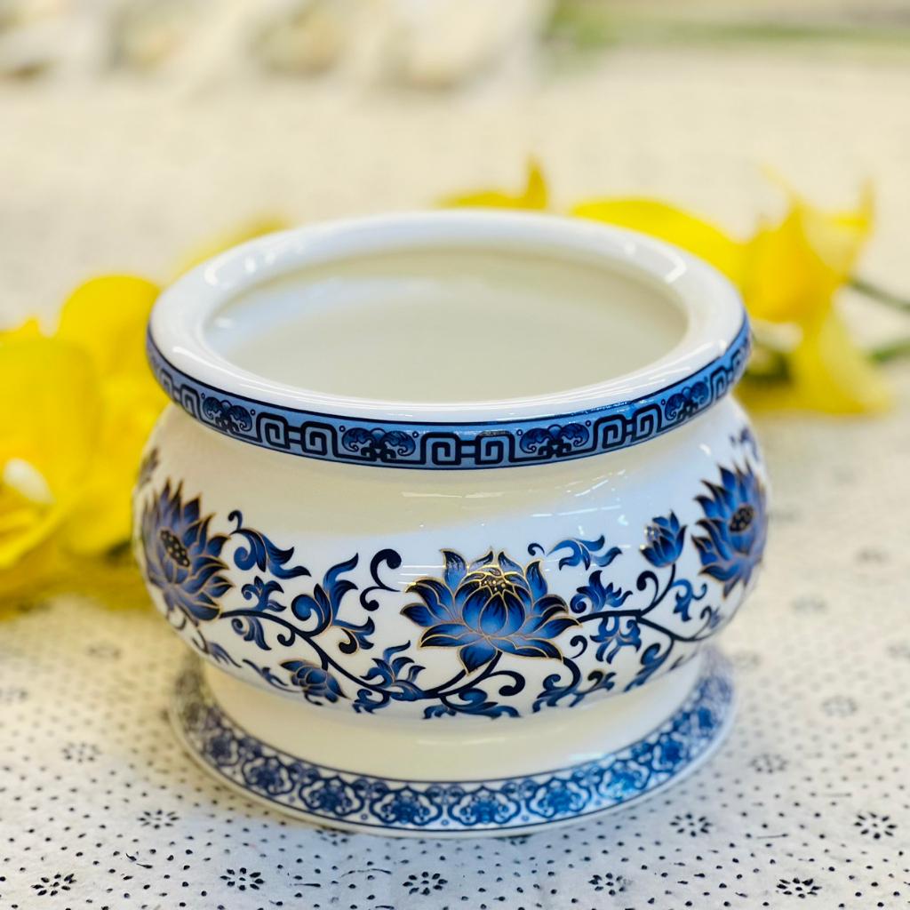 Bộ đồ thờ thần tài RỒNG VIỆT, Bộ đồ sứ men gấm Xanh cao cấp, tôn nghiêm ban thờ