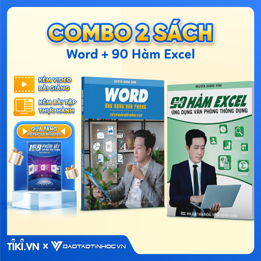 Combo 2 sách Word và 90 Hàm Excel Thông Dụng ĐÀO TẠO TIN HỌC Chuyên Ứng Dụng Văn Phòng