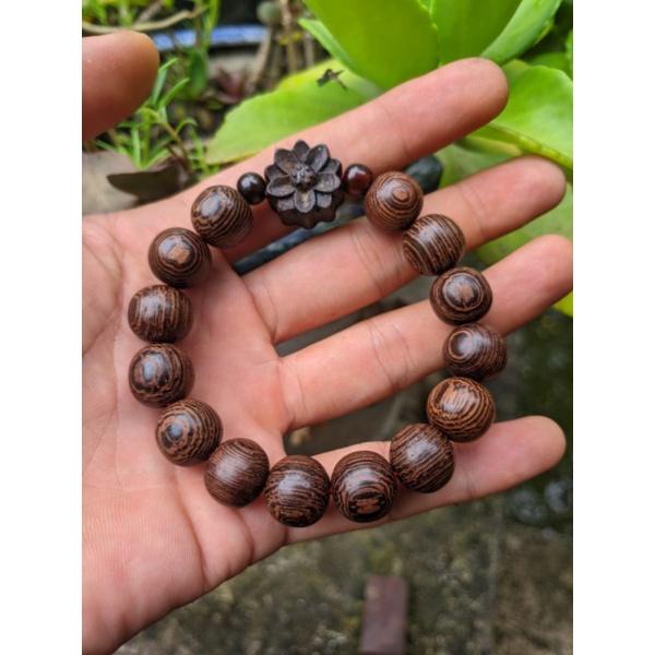 Vòng tay nam gỗ mix charm hoa sen may mắn bình an
