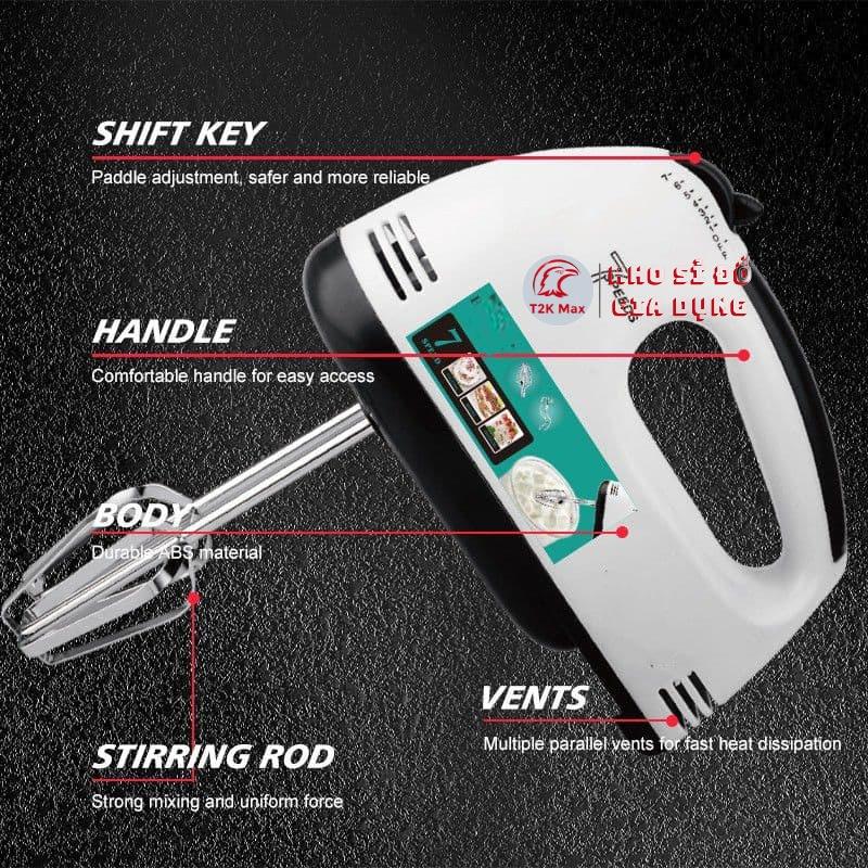 Máy đánh trứng cầm tay 7 tốc độ điều chỉnh công suất 260W kèm 4 que đánh trứng cao cấp không gỉ HG6633