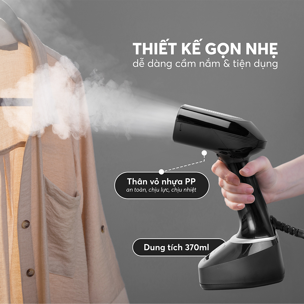 Bàn Ủi Hơi Nước Cầm Tay Elmich SIE9161 370ml 1700W, Hàng Chính Hãng, Kèm 2 Đầu Chải - JoyMall