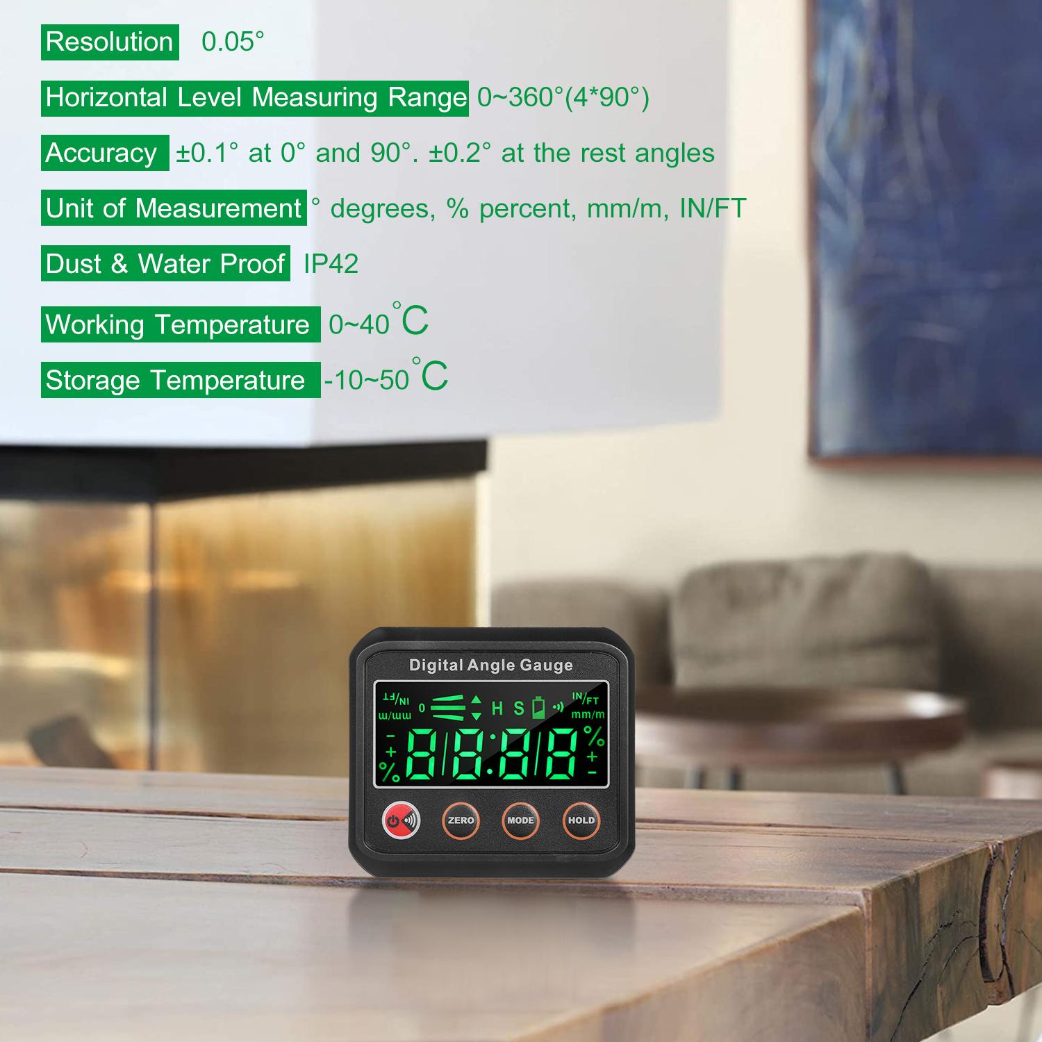 LED Digital Level Angle Gauge Angle Finder Inclinometer 2.7-inch Mini Level Box V-groove Magnetic Base with Audible