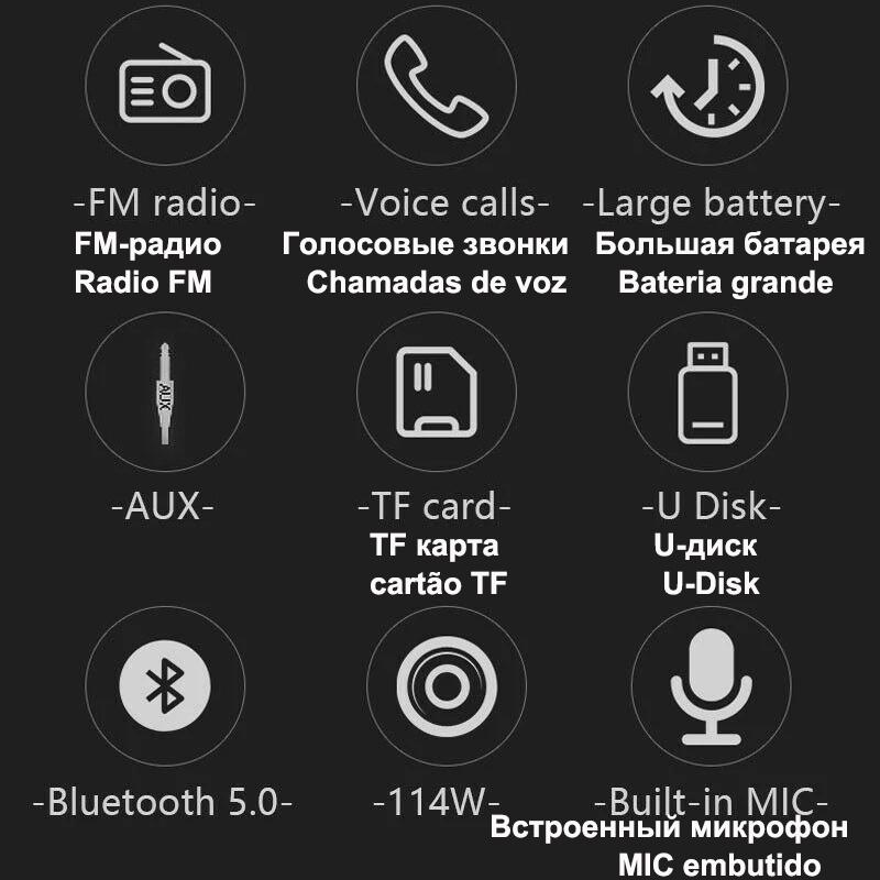 Loa siêu trầm mạnh mẽ radio di động fm không dây caixa de som bluetooth âm nhạc âm thanh âm thanh bluetooth cho màu bass công suất cao lớn: màu đen