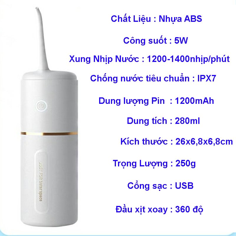 Máy Tăm Nước OENON Cầm Tay Với 3 Chế Độ Phun Chống Ẩm IPX7 Pin Sạc 1200mAh - OE280