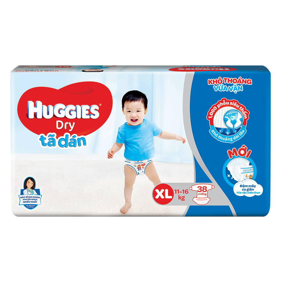 Combo 3 Gói Tã Dán Huggies Dry Gói Đại XL38 (38 Miếng) - Bao Bì Mới