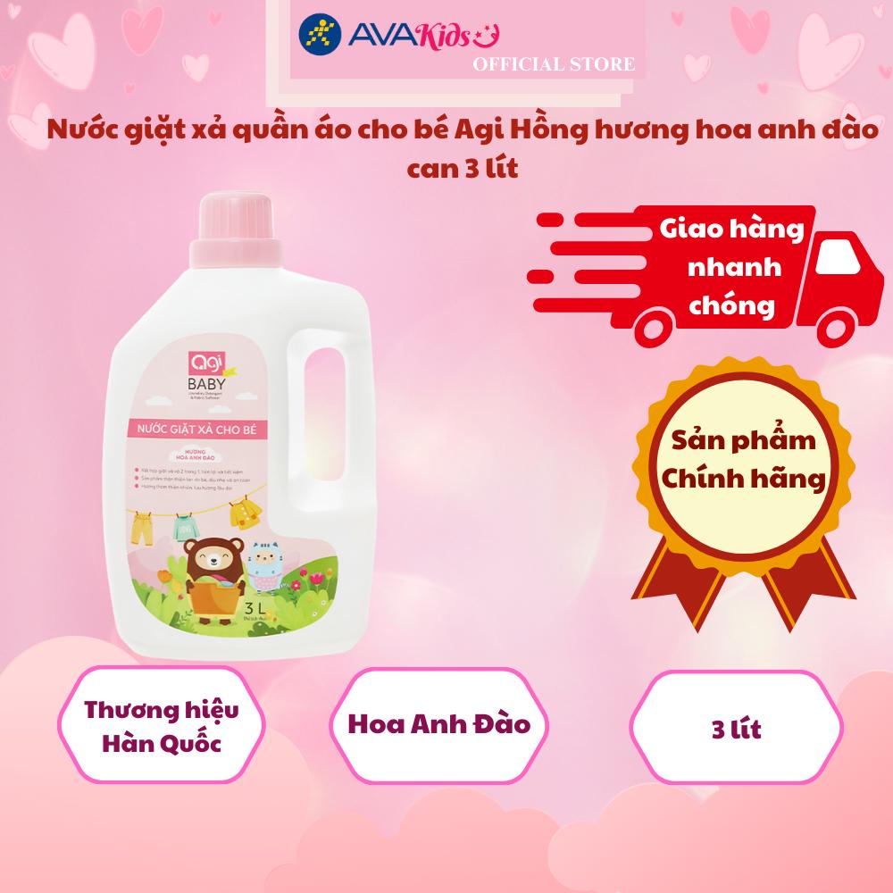 Nước giặt xả quần áo cho bé Agi Hồng hương hoa anh đào can 3 lít