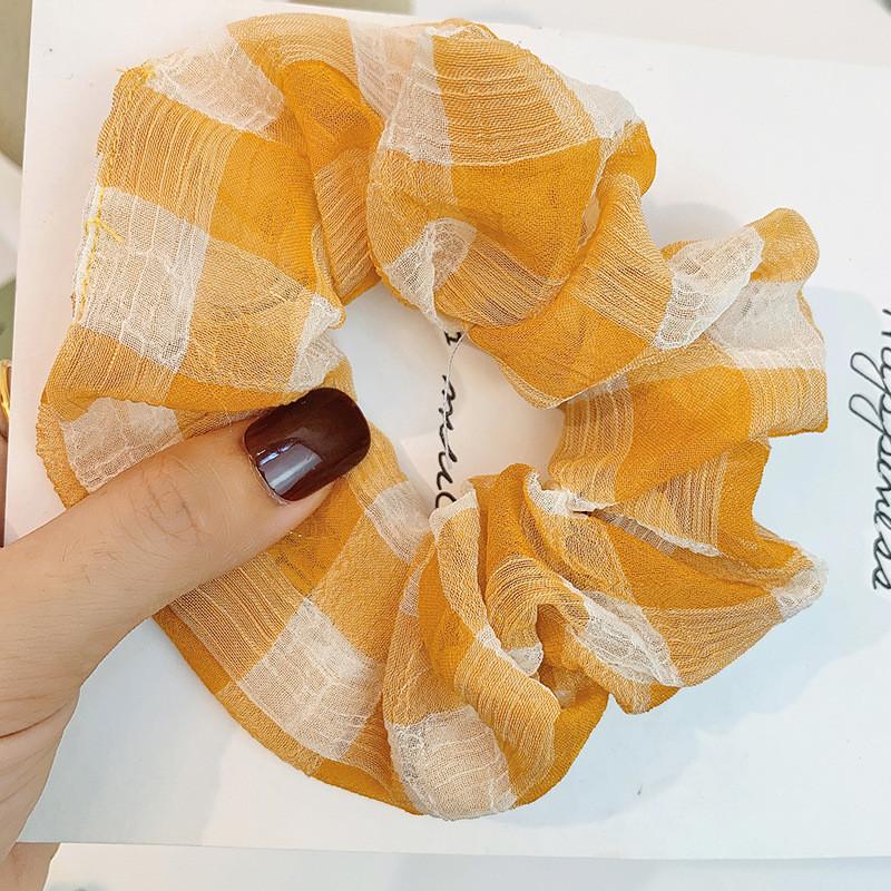 Dây buộc tóc -  Scrunchies kẻ vải mềm không nhăn dễ thương HD69