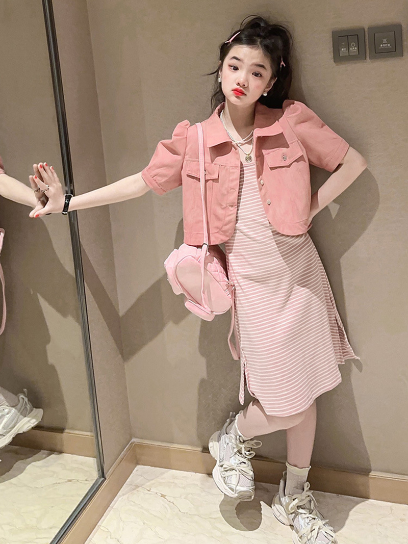 Váy bé gái, Set Váy 2 dây kẻ zip kèm áo khoác sành điệu Habi Fashion HB2312 chất vải mềm mát cho bé 10-30Kg