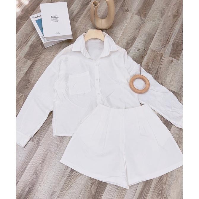 SET ÁO SƠ MI + QUẦN SHORT TRẮNG