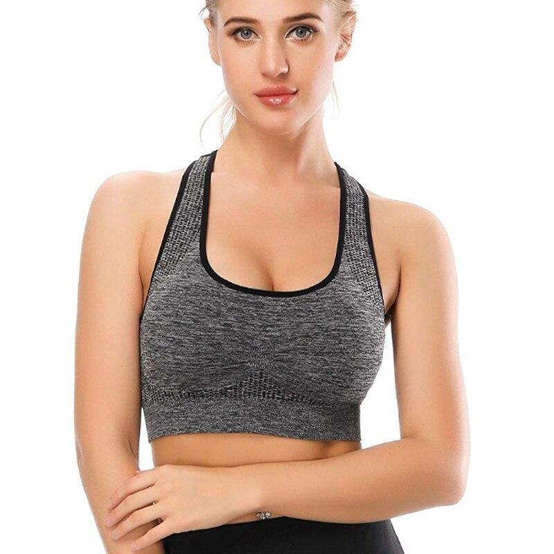 Shockproof Quick Dry Sports Bra Women Padded Gather Yoga Bra Push Up Gym Running Bra Seamless Workout Fitness Bra Top