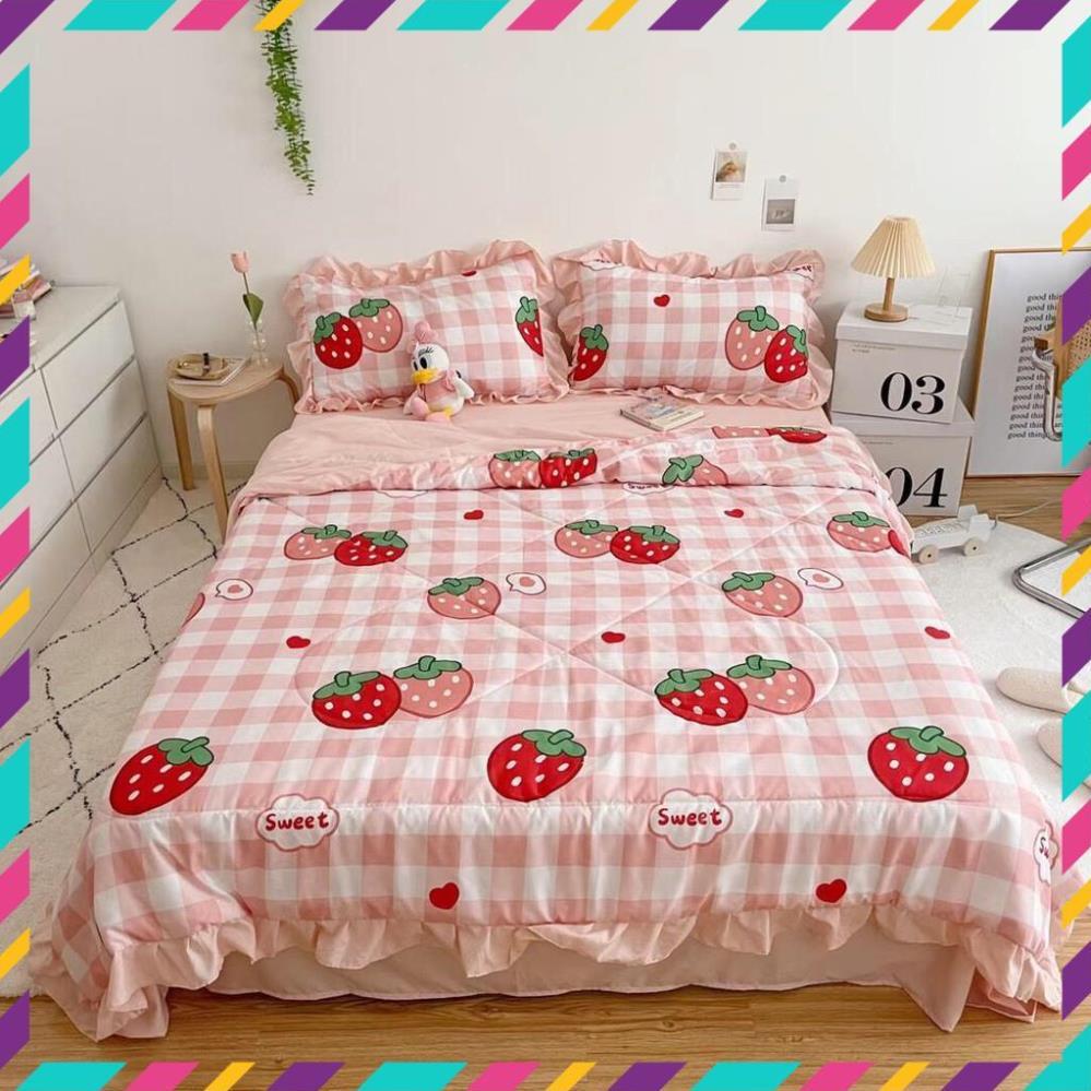 Bộ Chăn Ga Gối Cotton Đũi Bèo 4 Món Chăn Chần Hè Mẫu Mới Nhất 2021,