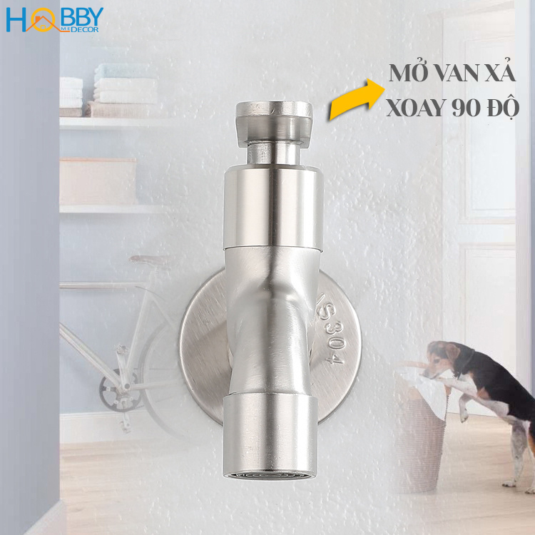 Vòi xả nước cấp nước máy giặt, xả rửa sàn Inox 304 HOBBY VIN2 - 2 mẫu tùy chọn - không rỉ sét