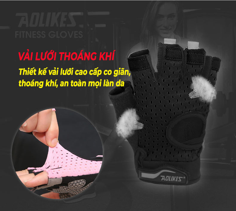 Găng tay nửa ngón tập gym nam nữ hỗ trợ lực nắm tập tạ chơi thể thao silicon chống trơn trượt
