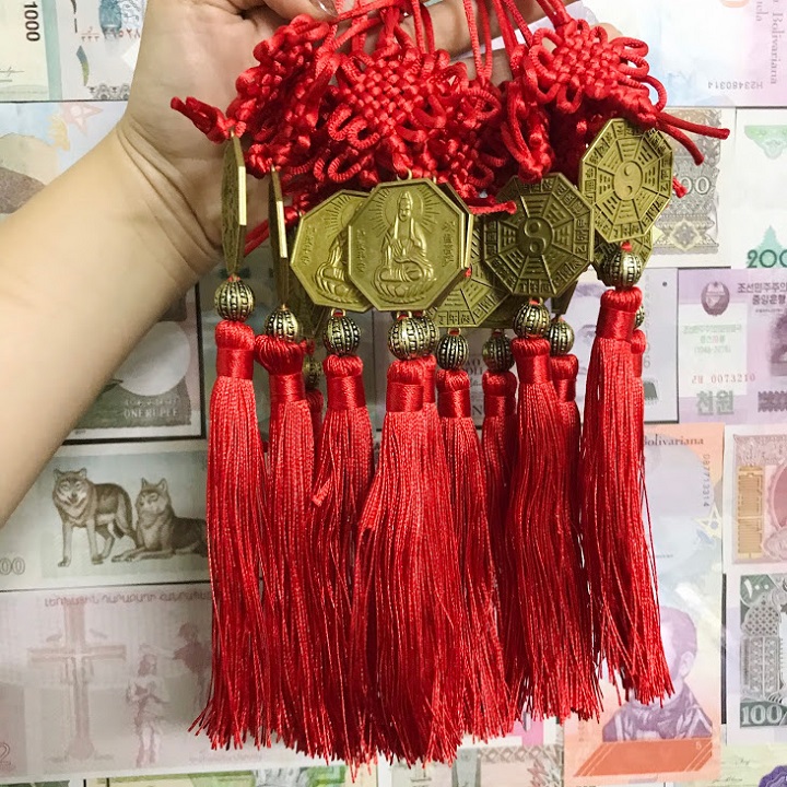 Dây treo phong thủy hình Bát Quái và Quan Âm Bồ Tát, dùng cầu may mắn, bình an, treo trong nhà, trên xe, bỏ túi mang theo - SP005023