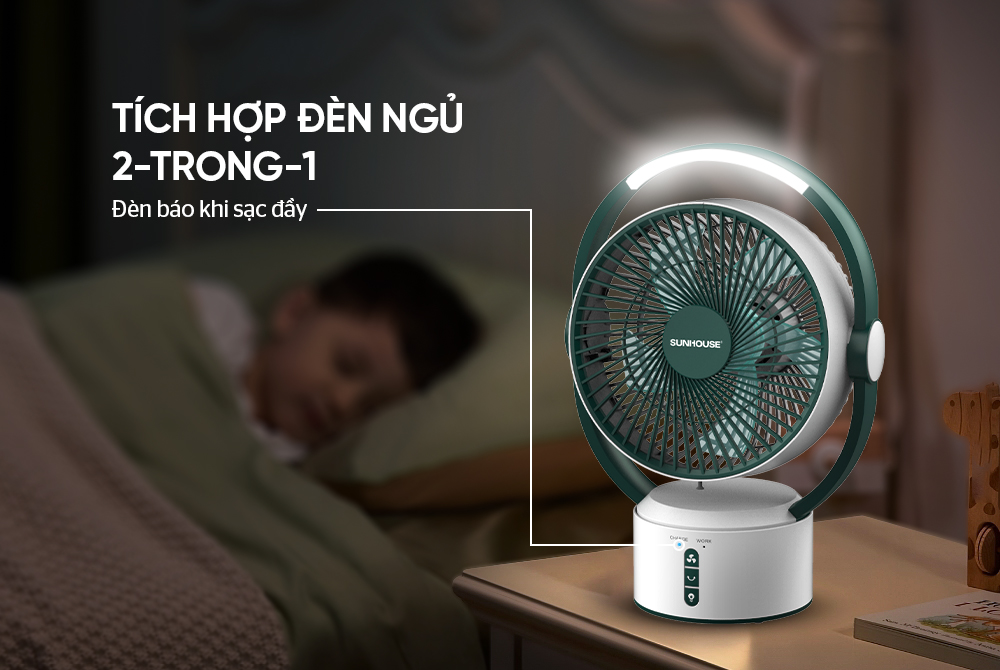 Quạt tích điện Sunhouse SHD7228, Quạt sạc điện SHD7223, SHD7116, SHD7115, Hàng chính hãng, Bảo hành 12 tháng