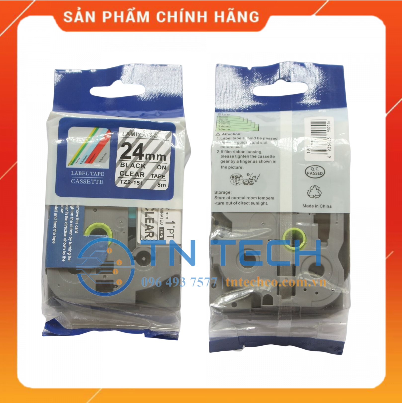 Nhãn In Tz2-151 - Đen nền trong 24mm x 8m - Dùng cho máy in BROTHER - AIMO - PUTY [Hàng nhập khẩu]
