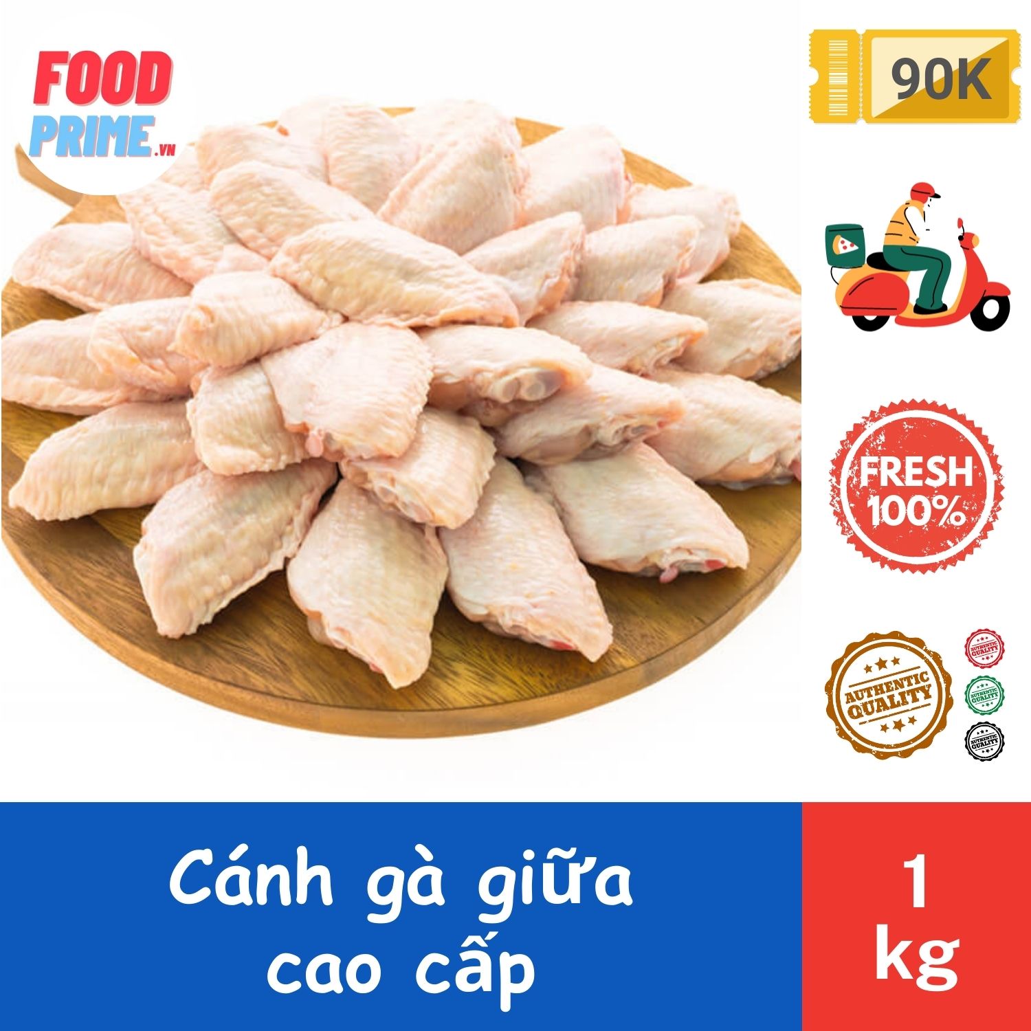 Cánh Gà Khúc Giữa Túi 1kg Premium - FoodPrime Market