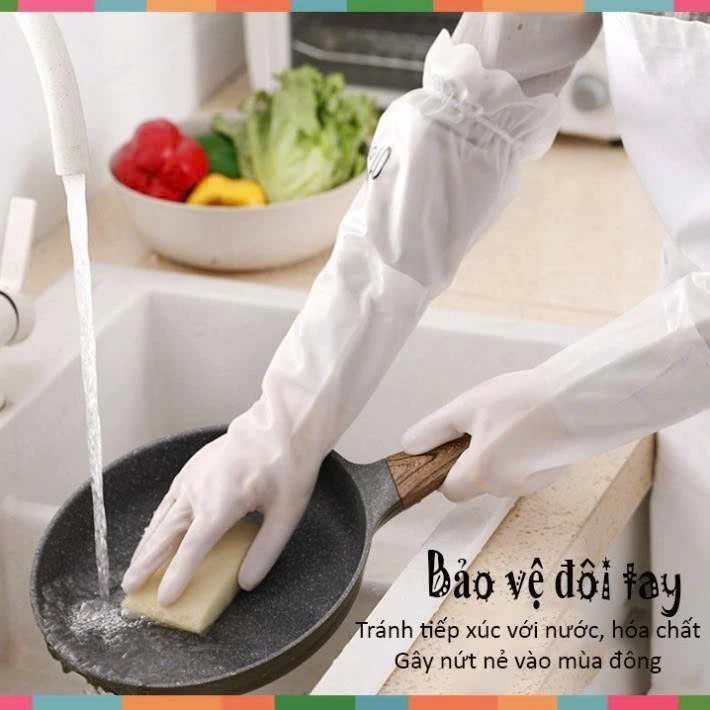 Găng tay cao su siêu dai rửa bát, bao tay cao su rửa chén, vệ sinh nhà cửa, an toàn, không mùi hôi SIZE S