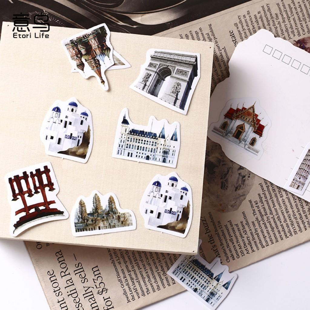 Hộp 46 Miếng dán Sticker trang trí Chủ đề Kì quan thế giới Box Sticker ST464