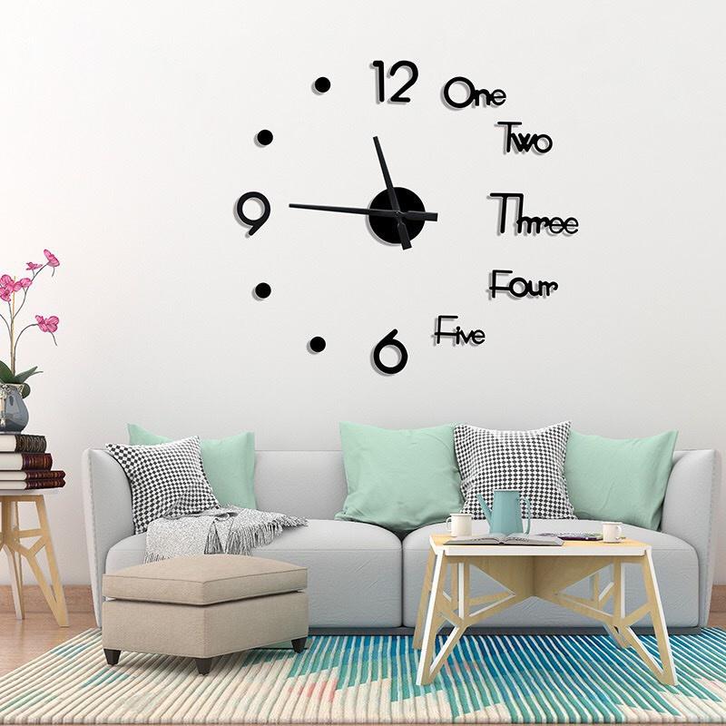 Đồng hồ trang trí dán tường 3D phong cách châu Âu độc đáo, Máy kim trôi êm ái màu đen sang trọng