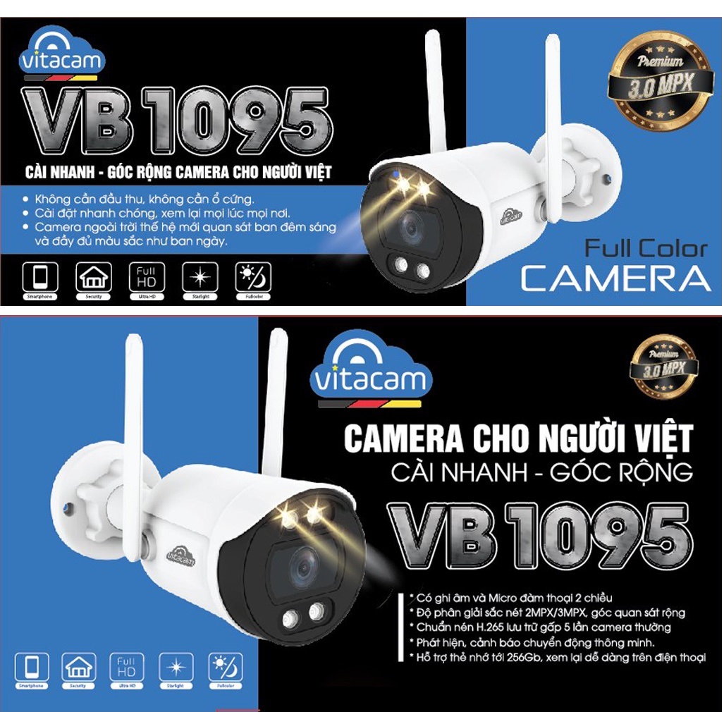 CAMERA NGOÀI TRỜI IP VITACAM VB1090 - 3MPX ULTRA HD 1080 - ĐÈN STARTLIGHT QUAN SÁT MÀU NGÀY ĐÊM.HÀNG CHÍNH HÃNG