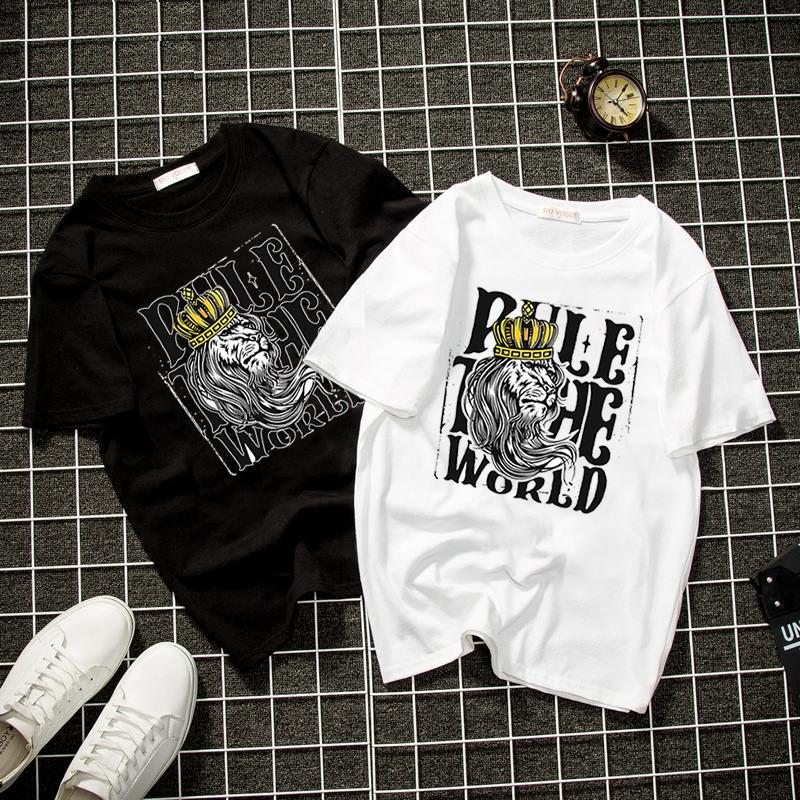 Áo thun unisex form rộng họa tiết sư tử cá tính thời trang cá tính vải dày mịn 2019T1335