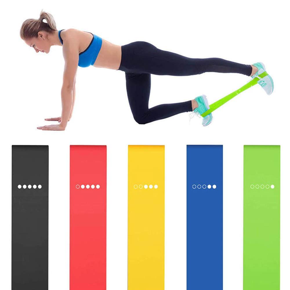 Dây kháng lực 5 món mini band tập mông đùi toàn thân tập gym tại nhà (Có in lực nặng từng dây+ Kèm túi đựng+)