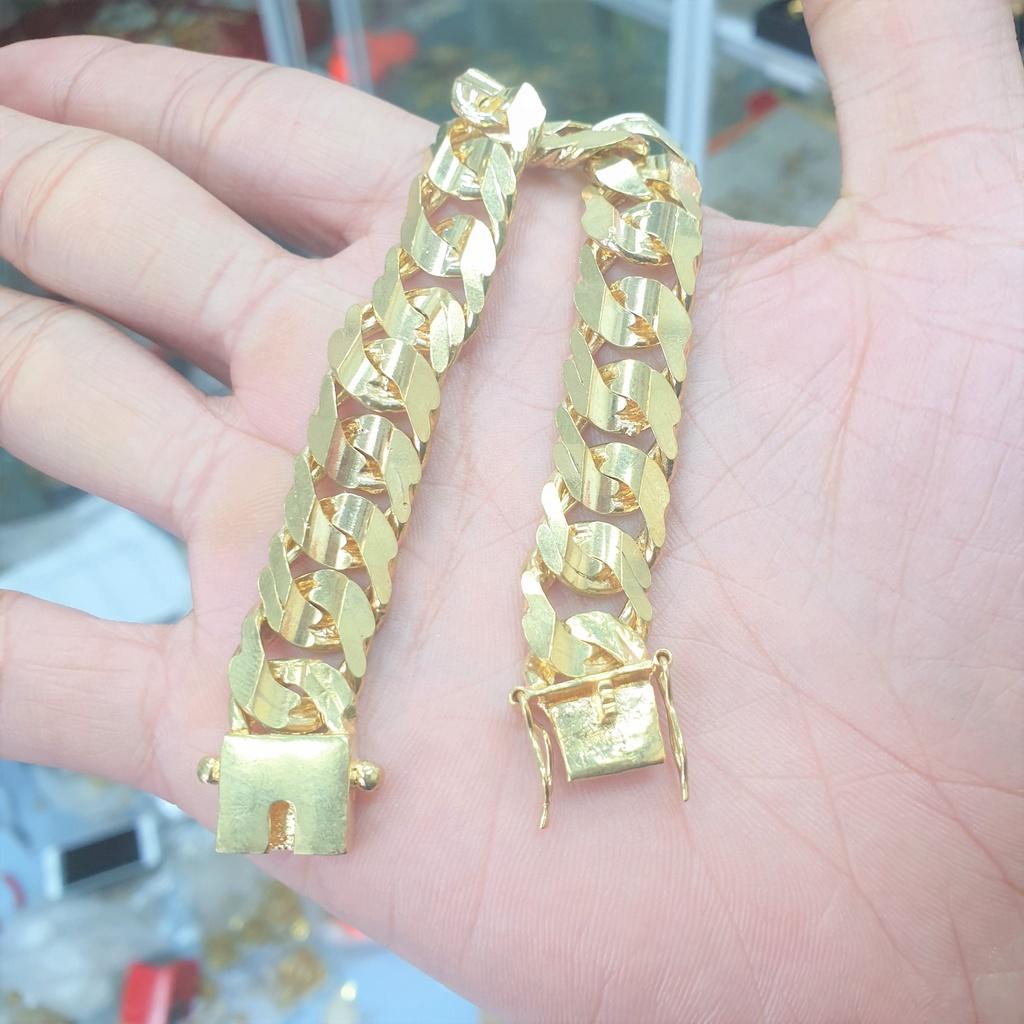 Lắc Tay Nam Xích Dày Bản 1.3cm Vàng Vonfram Cao Cấp-Vòng Tay Dùng Tắm Rửa Không Phai
