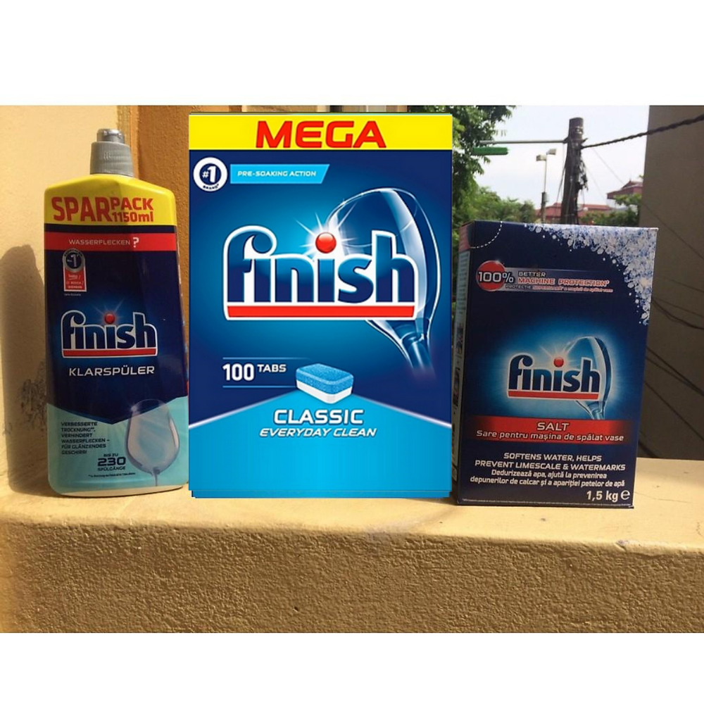 Combo rửa bát Finish Classic 100 viên + Muối 1.2kg + Nước bóng 1150ml