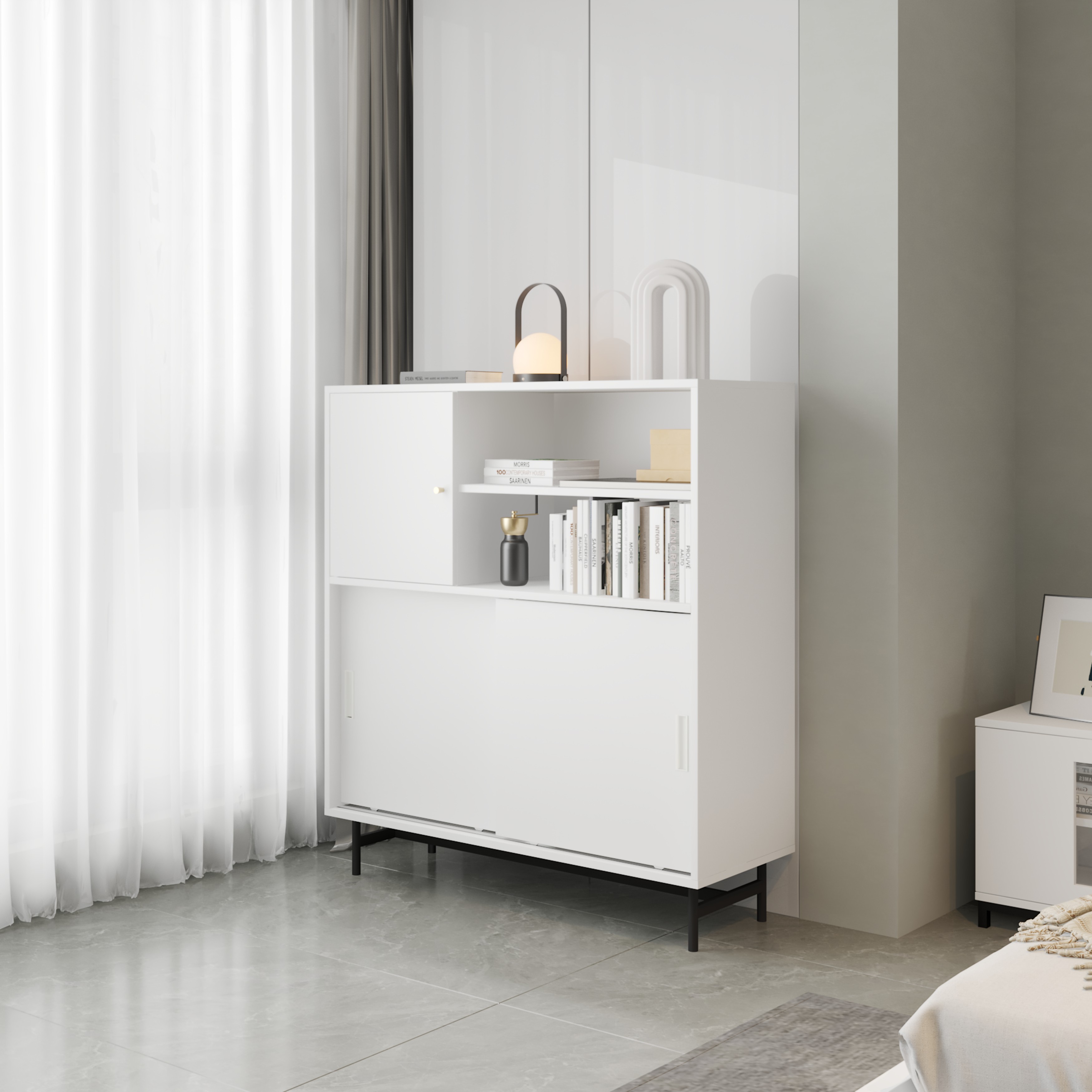 LUCA, Tủ lưu trữ cánh lùa - Chân sắt, 108cm x 40cm x 120cm , TCL_015