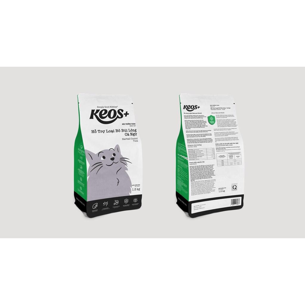 Thức ăn cho mèo trưởng thành Keos Plus hỗ trợ loại bỏ búi lông vị cá ngừ gói 1.5kg