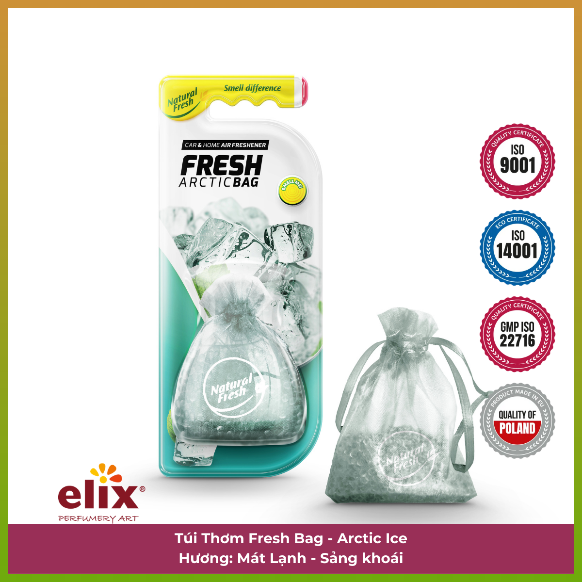 Túi thơm để Taplo Ô tô Elix Fresh Bag - Hương Arctic Ice (Mát lạnh)