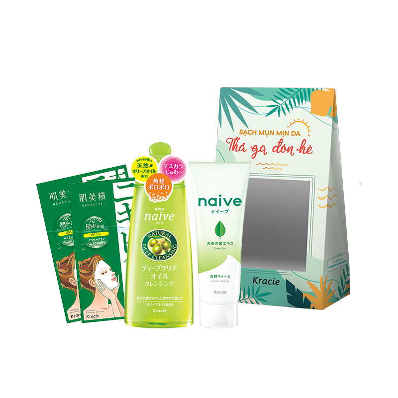 Bộ 3 Chăm Sóc Da Mụn Naive ( Dầu Tẩy Trang 170ml + SRM Trà Xanh 130gr + Mặt Nạ Hadabisei Dành Cho Da Mụn 17.1ml )