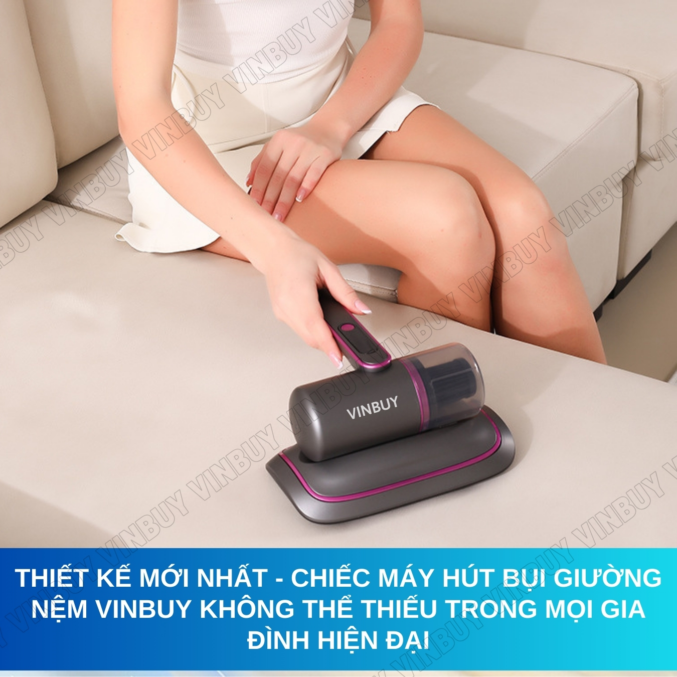 Máy hút bụi giường nệm diệt khuẩn UV, cầm tay pin sạc không dây lực hút mạnh 22000PA - Hàng chính hãng VINBUY