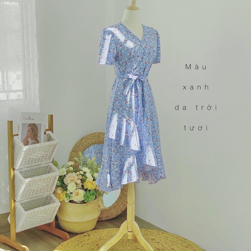 Váy hoa nhí vintage tùng bèo 2 tầng xéo